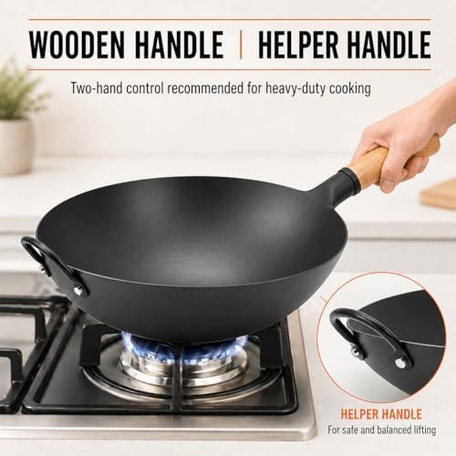 Round bottom nitrided iron stir fry pan — photo 4