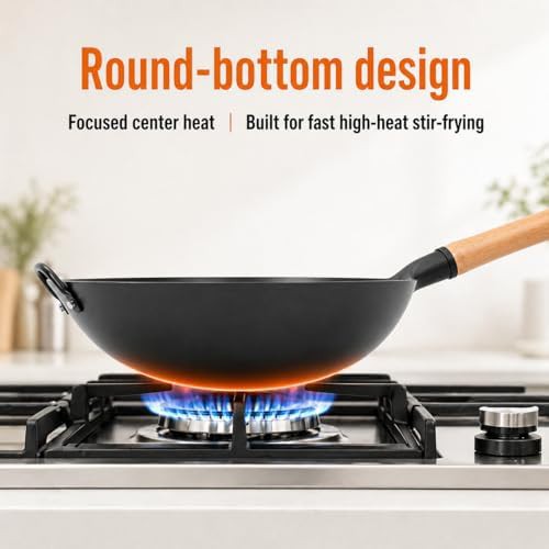 Round bottom nitrided iron stir fry pan — photo 5