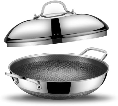 Hybrid stainless steel wok with dual handles