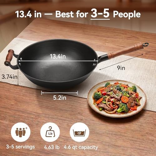 Cast iron wok with detachable walnut handle — photo 3
