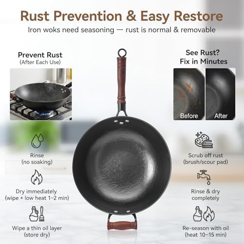 Cast iron wok with detachable walnut handle — photo 4