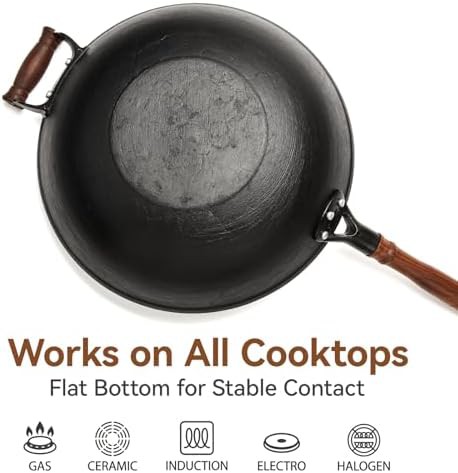 Uncoated cast iron wok with wood lid — photo 5