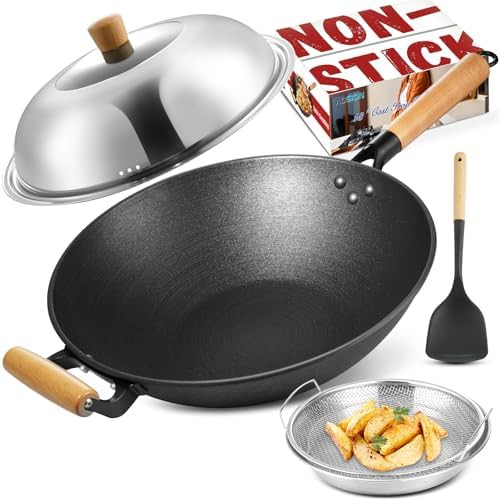 Cast Iron Nonstick Stir Fry Pan with Lid