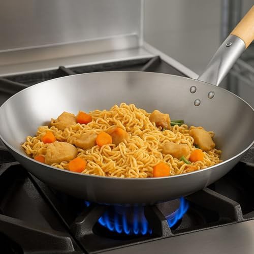 Carbon steel 14 in wok with wooden handle — photo 3