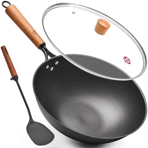 Premium uncoated iron stir fry pan