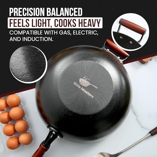 Pre-seasoned cast iron flat bottom wok 34cm — photo 3