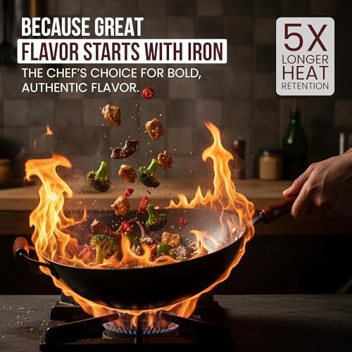 Pre-seasoned cast iron flat bottom wok 34cm — photo 4