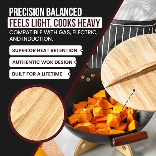 Pre-seasoned cast iron flat bottom wok 34cm — photo 5