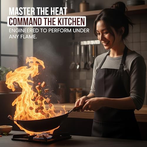 Pre-seasoned cast iron flat bottom wok 32cm — photo 3