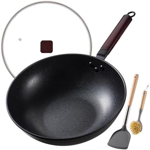Nonstick carbon steel wok glass lid