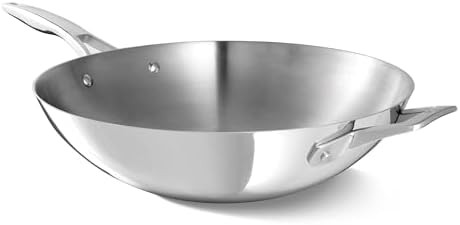 Polished five ply stainless steel induction wok