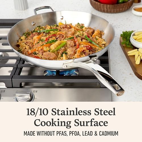 Polished five ply stainless steel induction wok — photo 4