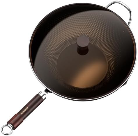 Nitrided carbon steel flat bottom wok 13.4