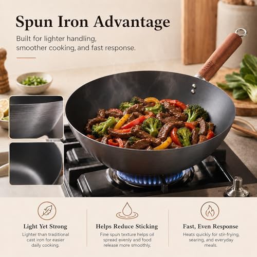 Flat bottom carbon steel wok frying pan — photo 4