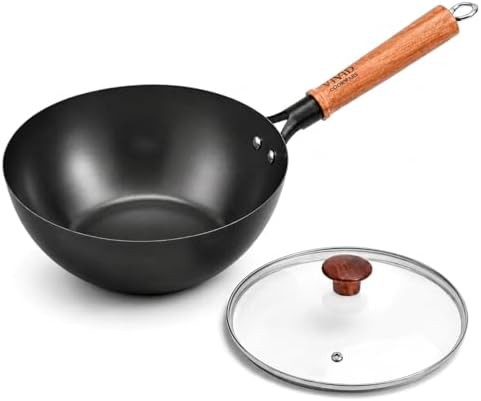 Deep flat bottom induction carbon steel wok