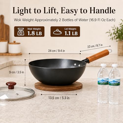 Deep flat bottom induction carbon steel wok — photo 3