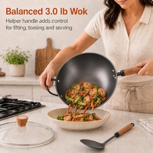 Flat bottom induction wok with helper handle — photo 3