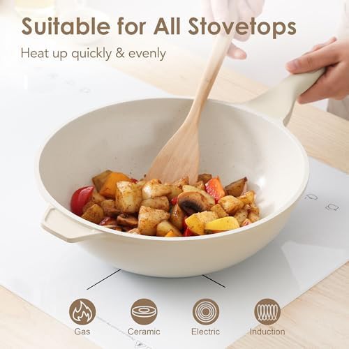 Nonstick Ceramic Wok Pan with Lid — photo 4