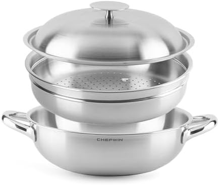 Silver stainless steel steamer wok 11