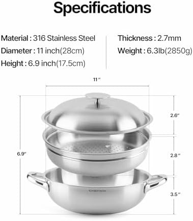Silver stainless steel steamer wok 11 — photo 3