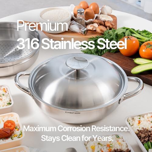 Silver stainless steel steamer wok 11 — photo 4