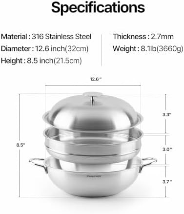Heavy duty stainless steel steamer wok — photo 3