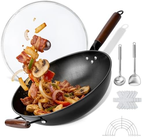 Nonstick flat bottom wok with lid