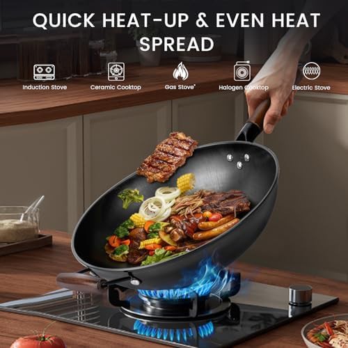 Nonstick flat bottom wok with lid — photo 4