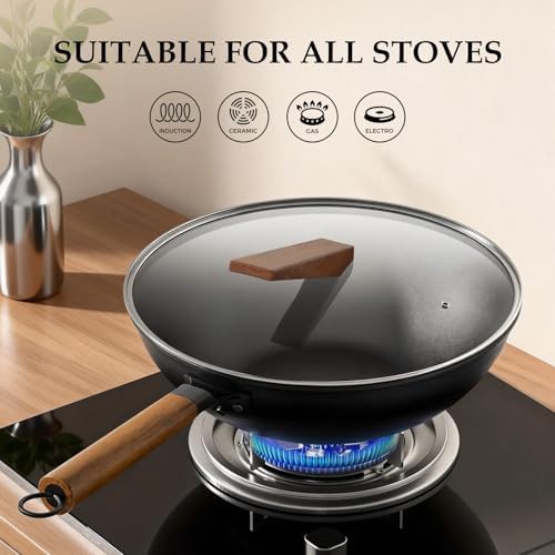 Black nonstick wok pan with lid — photo 4