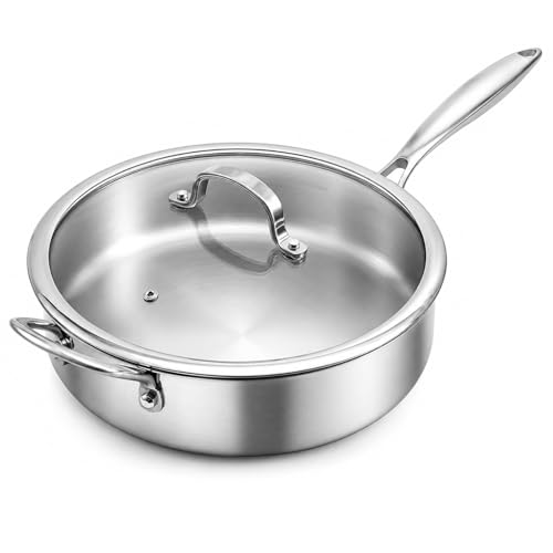 11 Inch Tri-Ply Stainless Steel Saute Pan with Glass Lid