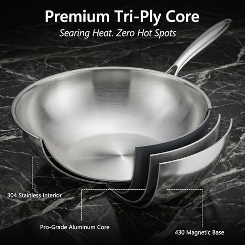 Tri-ply stainless steel flat bottom wok — photo 3