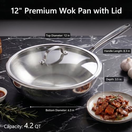 Tri-ply stainless steel flat bottom wok — photo 4