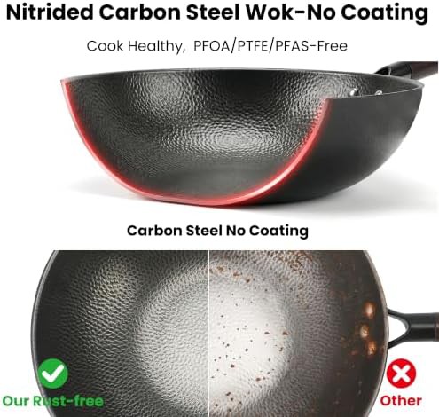 Carbon steel flat bottom 13 in wok with lid — photo 3