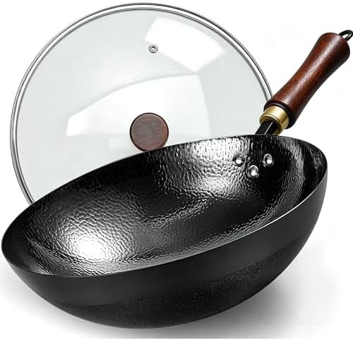 Round bottom hand hammered wok 12.6 in