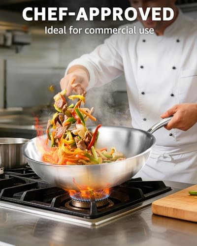 Uncoated tri-ply stainless steel stir fry wok — photo 3