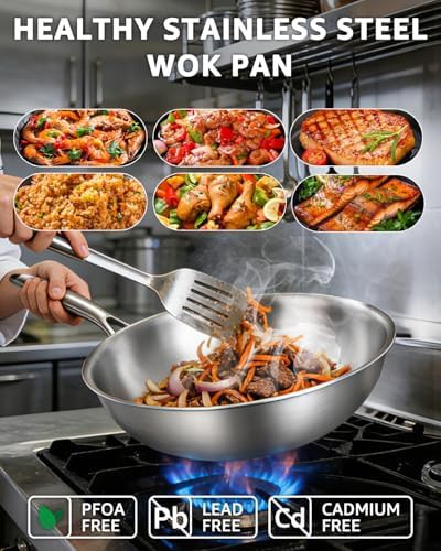 Uncoated tri-ply stainless steel stir fry wok — photo 4