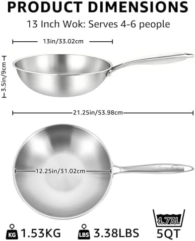 Uncoated tri-ply stainless steel stir fry wok — photo 5