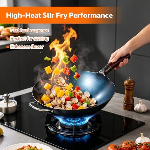 Blue carbon steel round bottom wok — photo 4