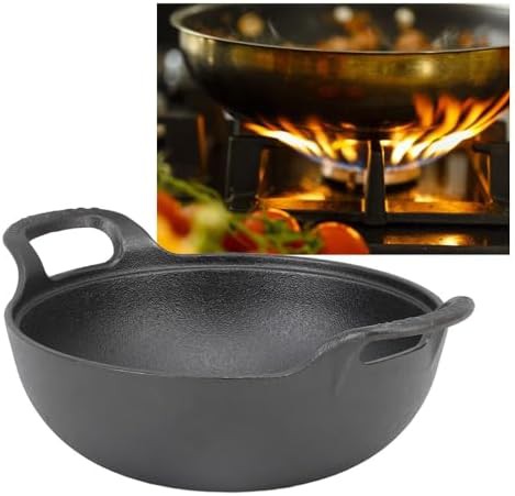 Cast iron flat base wok with wooden lid — photo 4