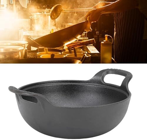 Cast iron flat base wok with wooden lid — photo 5