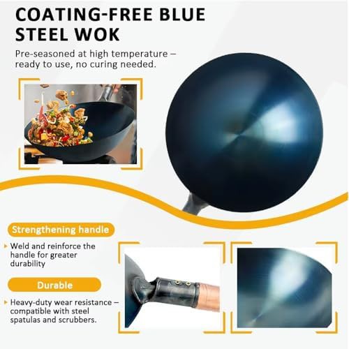 Traditional blue carbon steel round wok 14 in — photo 4