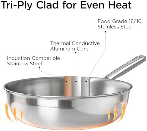 Stainless steel stir fry pan with lid 12 in — photo 5