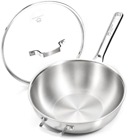 Uncoated stainless steel wok with lid 11 in