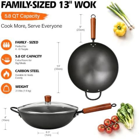 Nitrided flat bottom wok with glass lid — photo 3