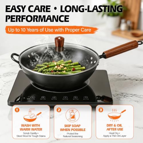 Nitrided flat bottom wok with glass lid — photo 4