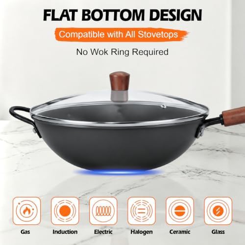 Nitrided flat bottom wok with glass lid — photo 5