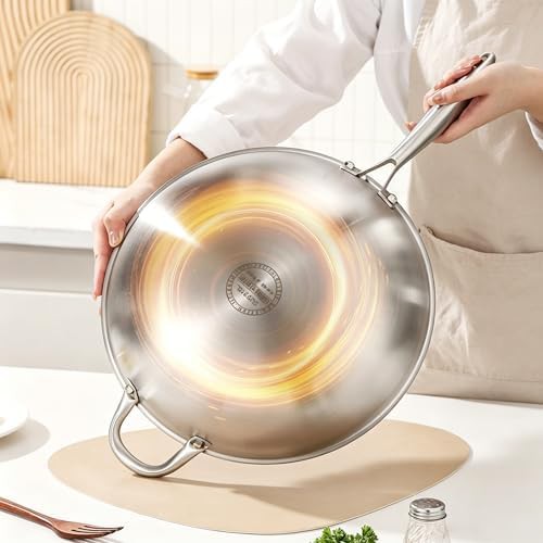 Tri-ply stainless steel wok with glass lid — photo 5