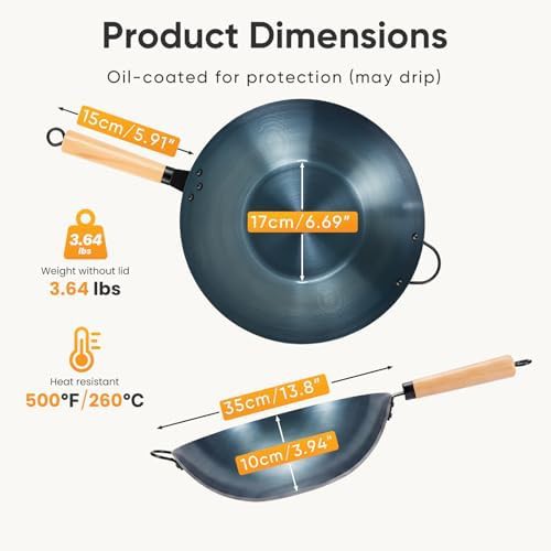 Pre-seasoned blue carbon steel flat bottom wok — photo 3