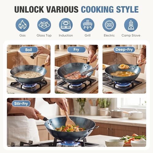 Blue pre-seasoned flat bottom pow wok — photo 4