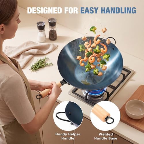 Blue pre-seasoned flat bottom pow wok — photo 5